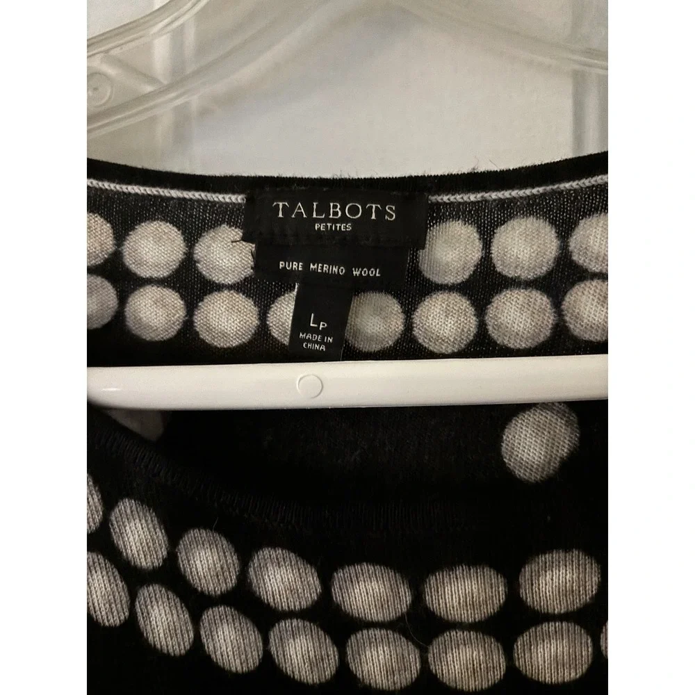 Talbots Petites Merino Wool Sweater Polka Dot Crew Neck Black L Petite - Picture 2 of 3
